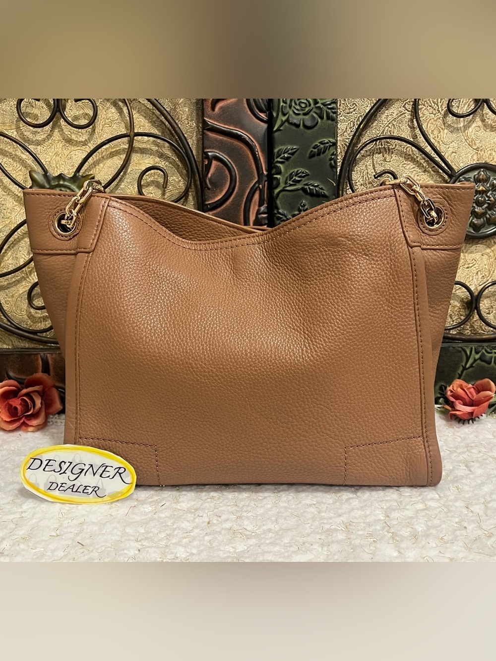 TORY BURCH Britten Small Chain Tote Brown VGC! - Picture 5 of 12